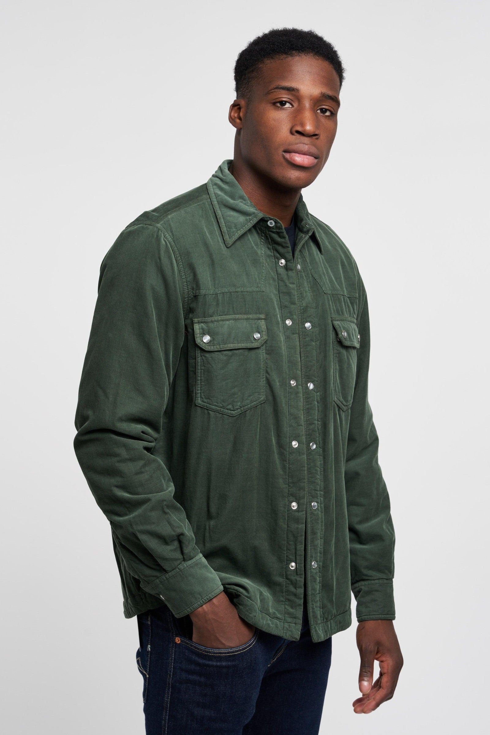 Velluto Abbigliamento Uomo Aspesi Aspesi Camicia Velluto Verde