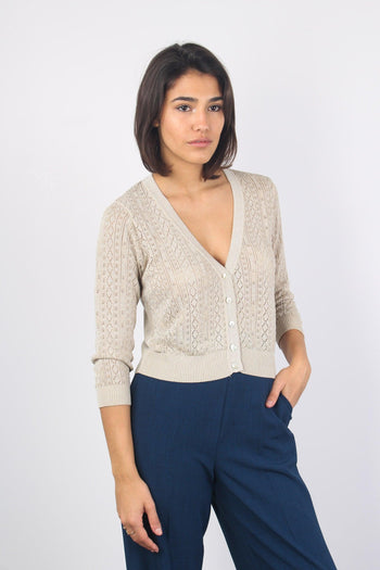 Cardigan Corto Traforato Oro - 5