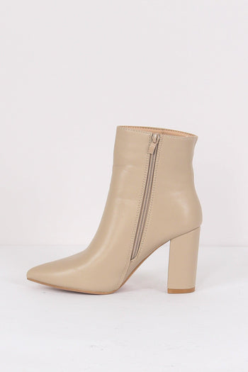 Tronchetto Tacco Grosso Beige - 4