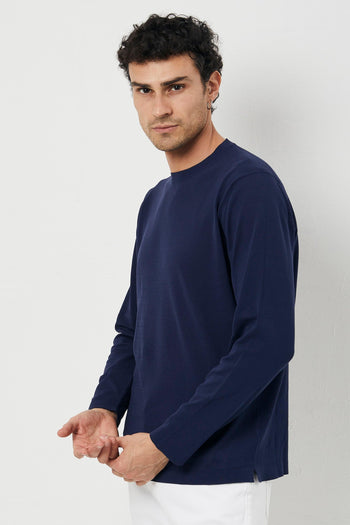 Maglia in cotone crepe blu - 5