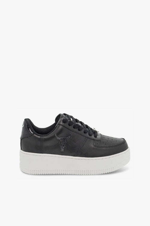 Sneakers RICH BLACK GLITTER PATENT in pelle e vernice nero e bianco