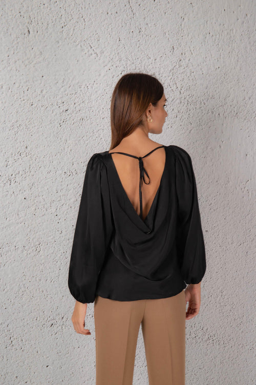Camicia In Raso Nero Donna
