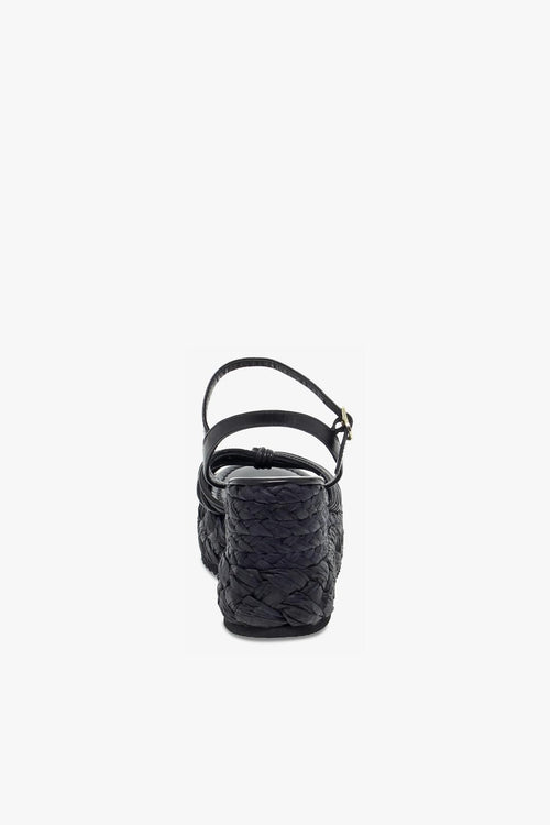 Zeppa SANDALO MIGNON in pelle e raffia nero e beige - 2