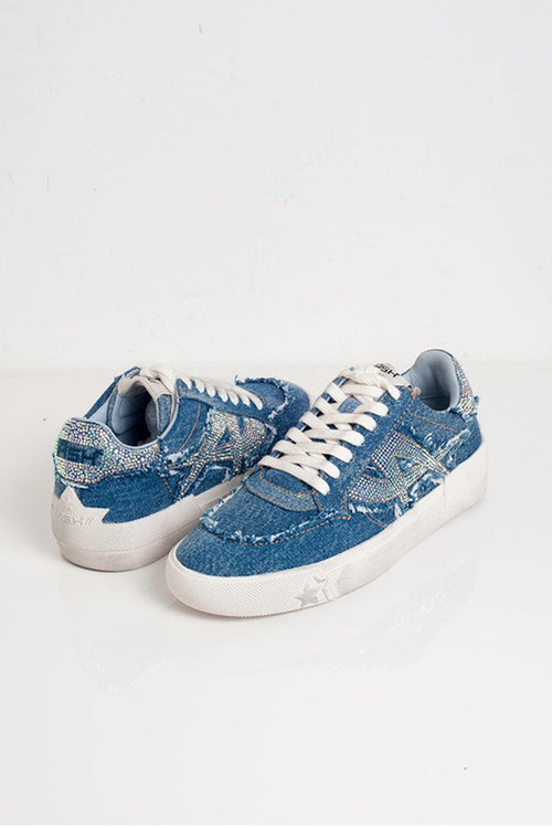 Sneaker malibu in denim con strass