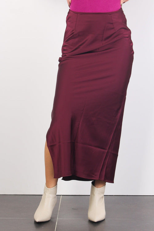 Gonna Lunga Raso Spacco Deep Burgundy