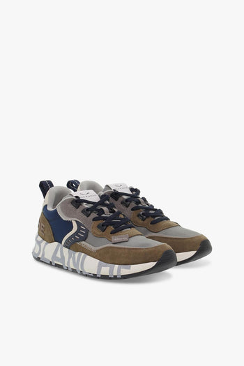 Sneakers CLUB01 2D03 in camoscio e tessuto taupe e navy - 5