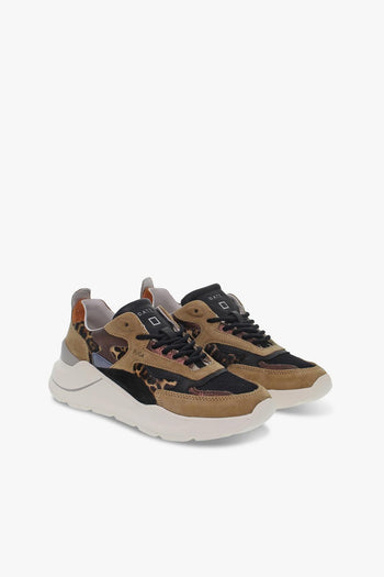 Sneakers FUGA PONY in camoscio e pelle beige e leopardato - 5