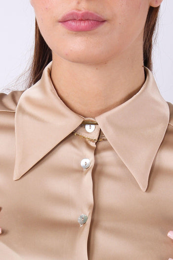 Camicia Effetto Raso Colletto Cammello - 7