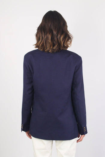 Giacca Monopetto Misto Lino Blu - 3