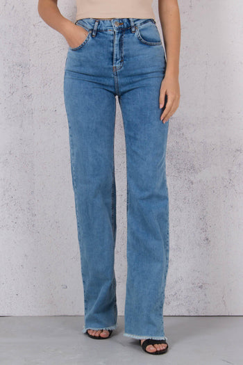 Jeans Palazzo Fondo Sfrangiato Denim - 7