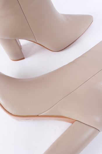 Tronchetto Tacco Grosso Beige - 6