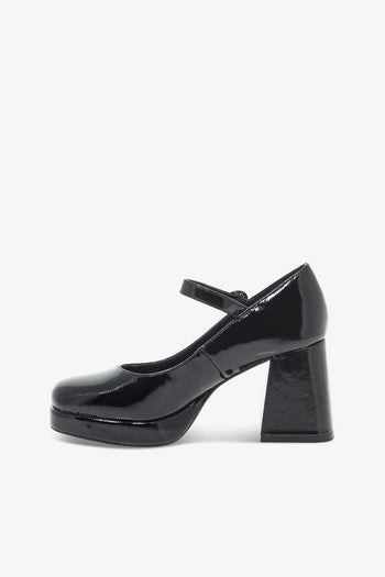 Scarpa con tacco MINGLE BLACK PATENT in vernice nero - 3