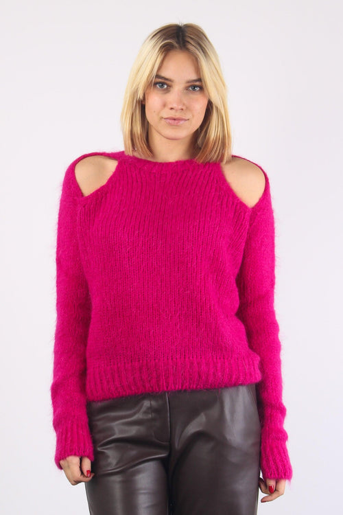 Maglia Mohair Aperture Spalle Magenta