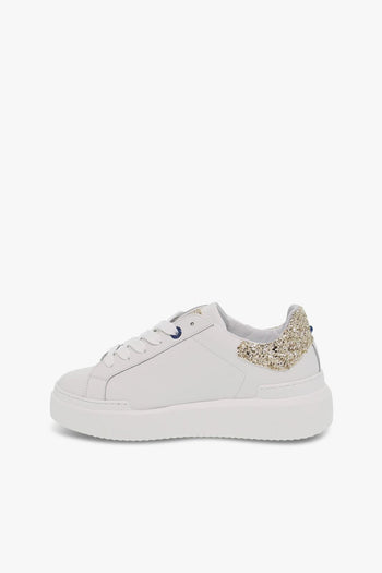 Sneakers in pelle e glitter bianco e platino - 3