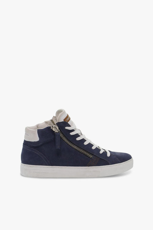 Sneakers HIGH TOP DOUBLE ZIP in pelle e nabuk blu e bianco