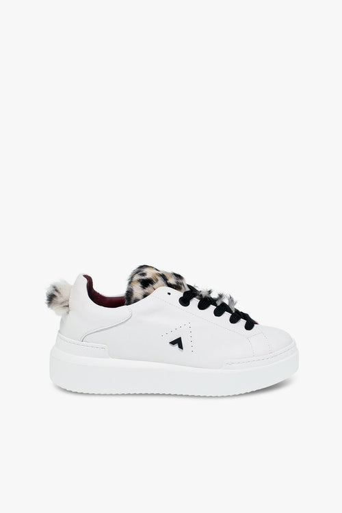 Sneakers in pelle e cavallino bianco e marrone