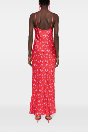 Abito Rosso Donna Floreale Lungo - 4