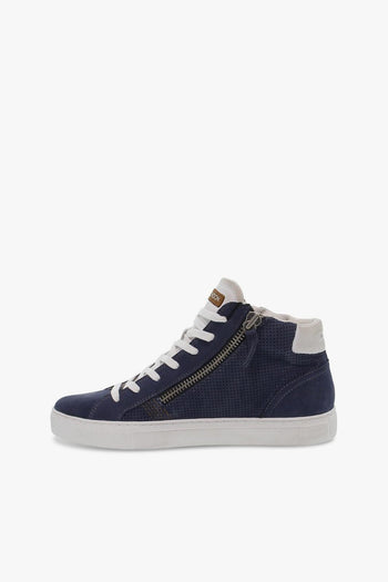 Sneakers HIGH TOP DOUBLE ZIP in pelle e nabuk blu e bianco Uomo Sneakers - 3