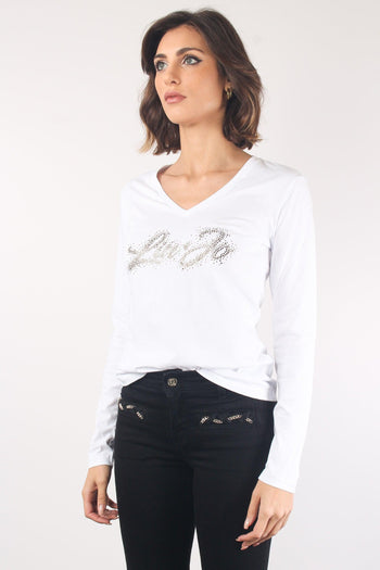 T-shirt Scavo V Scritta Strass Bco Liujo - 4