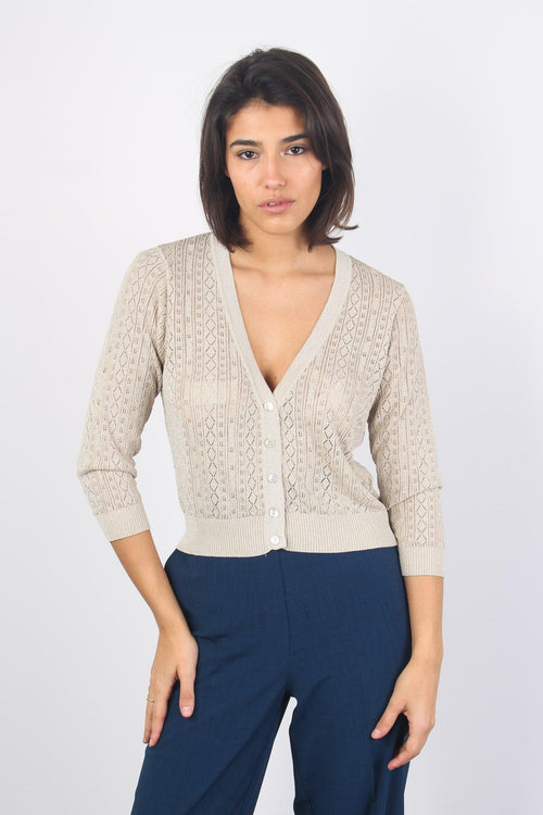 Cardigan Corto Traforato Oro