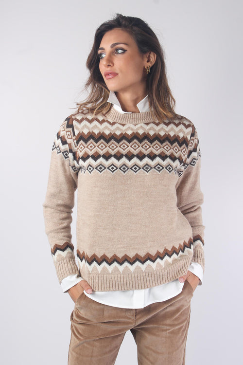 Edicola Maglia Jacquard Panna/cammello