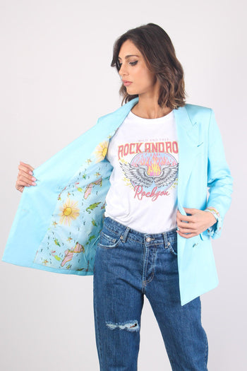 Giacca Doppiopetto Misto Lino Turchese - 3