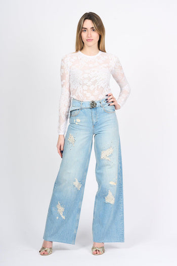 Maglia Effetto Pizzo Bianco Donna - 5