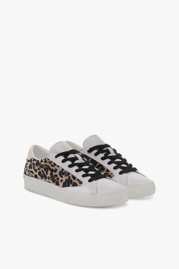 Sneakers LOW TOP DISTRESSED in pelle e stampato bianco e leopardato - 5