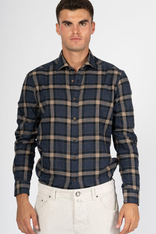 Camicia Flanella Quadri Blu/Beige Uomo