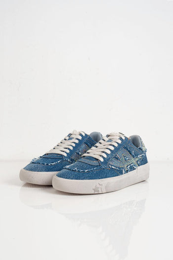 Sneaker malibu in denim con strass - 5