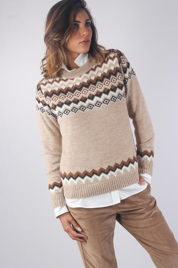 Edicola Maglia Jacquard Panna/cammello - 6