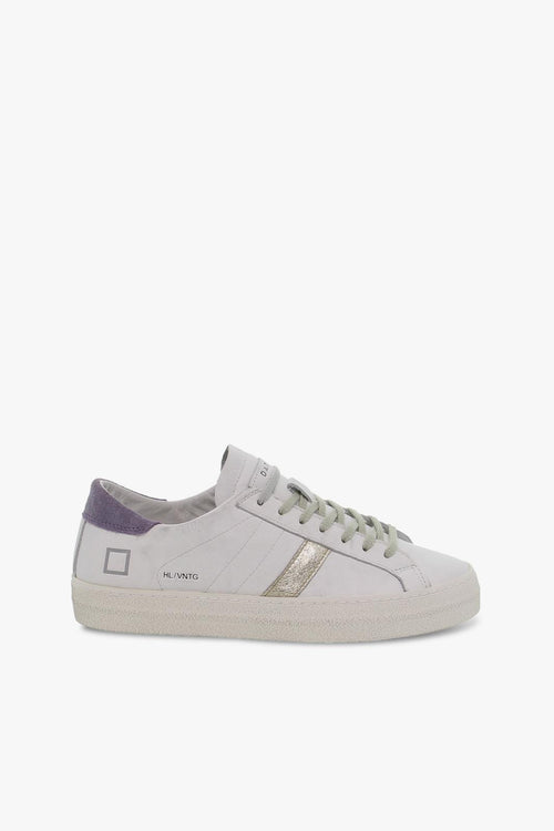 Sneakers HILL LOW VINTAGE CALF WHITE-LAVANDE in pelle e laminato bianco e platino