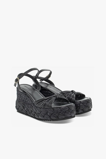 Zeppa SANDALO MIGNON in pelle e raffia nero e beige - 5