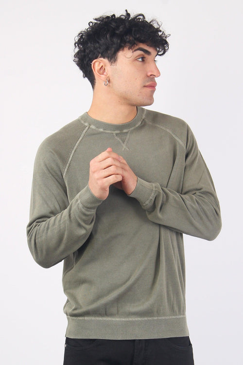 Girocollo Cotone Lavato Army Green