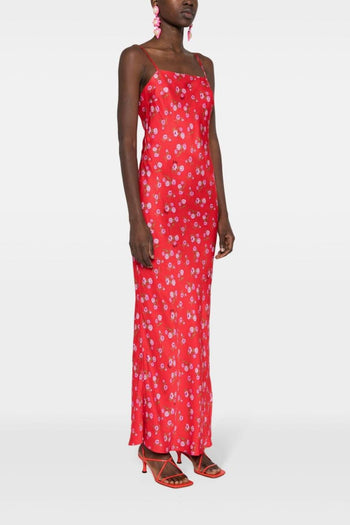 Abito Rosso Donna Floreale Lungo - 2