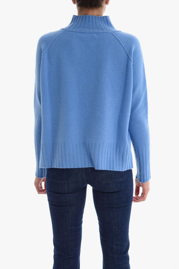 Maglia Blu a Collo a Cratere con Maniche Lunghe e Dettaglio Raglan - 3