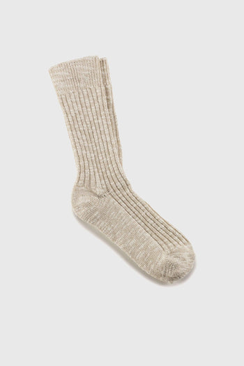 Calzino Cotton Slub in Cotone Bianco e Beige - 3