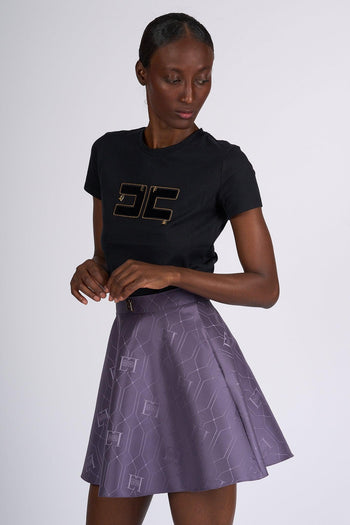 T-shirt Logo Velluto Nero Donna - 3