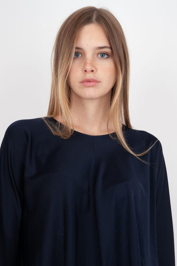 Camicia In Raso Seta Pesante Stretch Blu Scuro - 2