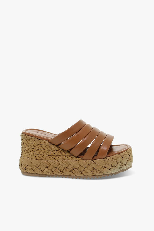 Zeppa SANDALO MIGNON IMBOTTITO in nappa e raffia cuoio e beige