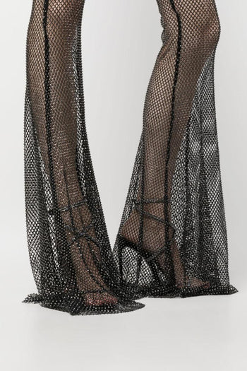 Pantalone in Poliammide/Elastam Nero con Decorazione in Cristalli - 3