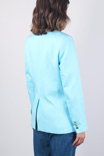 Giacca Doppiopetto Misto Lino Turchese - 9