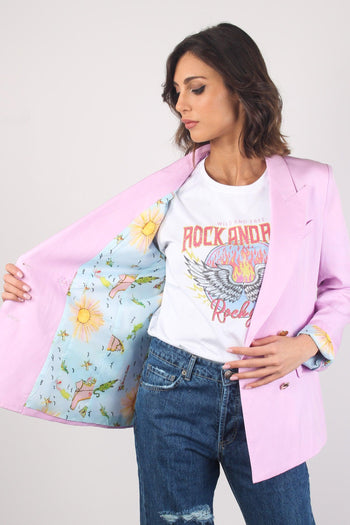 Giacca Doppiopetto Misto Lino Rosa - 5