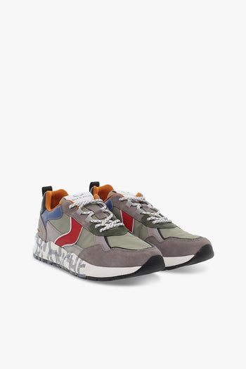 Sneakers CLUB16 in camoscio e nylon grigio e rosso - 5