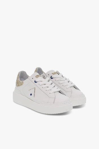 Sneakers in pelle e glitter bianco e platino - 5