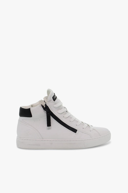 Sneakers HIGH TOP DOUBLE ZIP in pelle bianco e nero