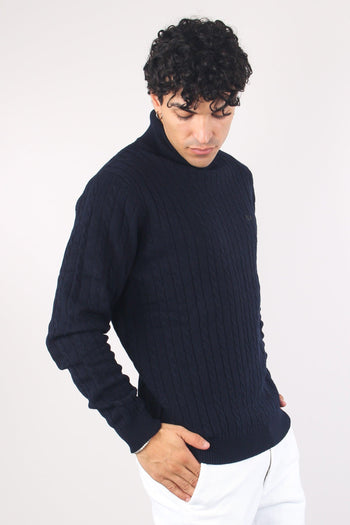 Maglia Treccia Collo Alto Navy Blue - 4