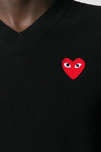 Comme des Garçons Play Maglia Patch Cuore Scollo a V Nero - 4