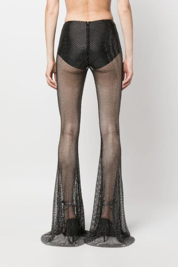 Pantalone in Poliammide/Elastam Nero con Decorazione in Cristalli - 4