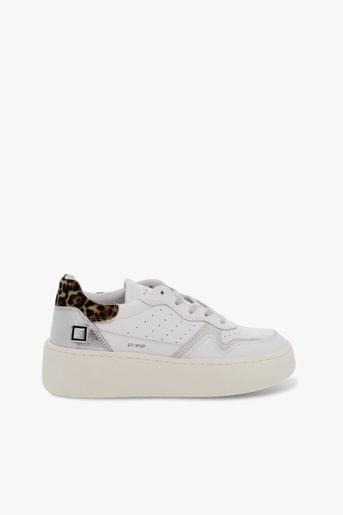 Sneakers STEP POP in pelle e laminato bianco e leopardato - 1